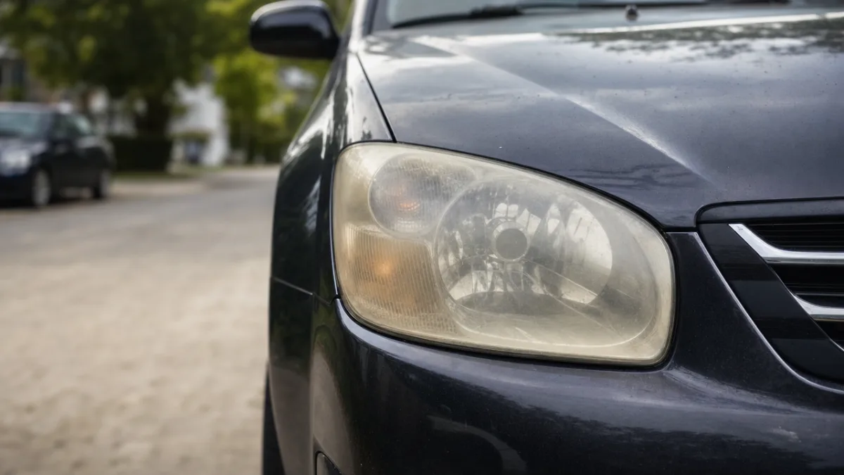 Voiture d'occasion avec phares jaunis et opaques photographiée pour une annonce de vente privée